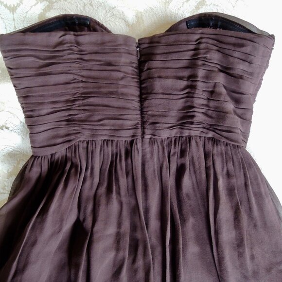 Donna Morgan "Morgan" Brown Strapless Silk Chiffon Dress 8 - Picture 8 of 12